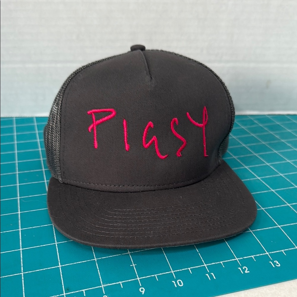 Pigsy Grey & Pink Trucker Hat 100% Cotton Adjustable Back One Size Fits Most